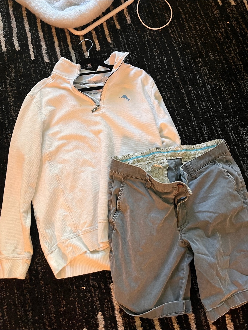 Tommy Bahama Cream Quarter-Zip Pullover with Light Blue Logo BUNDLE
